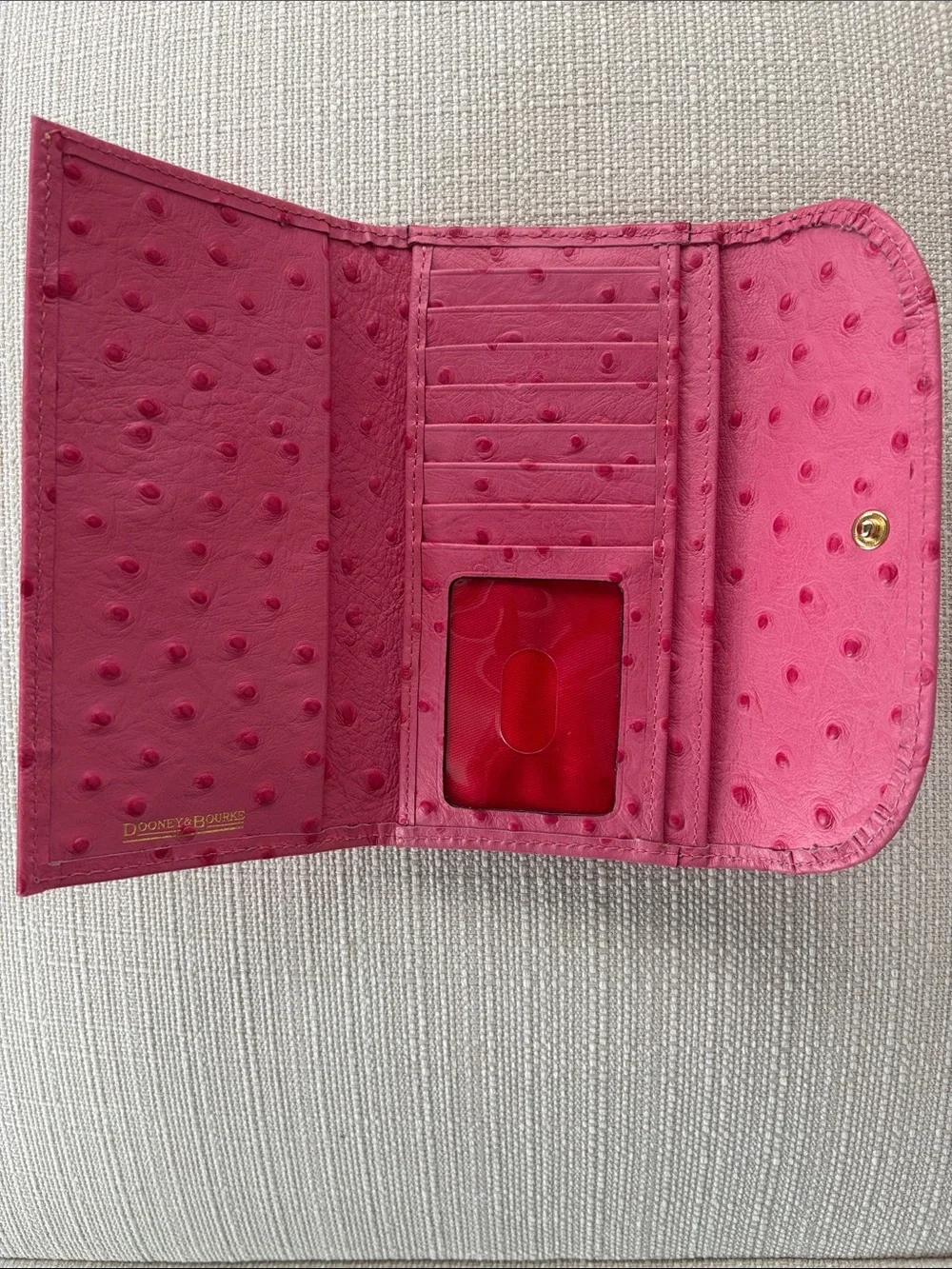 Dooney & Bourke Hot Pink Ostrich-Embossed Continental Wallet